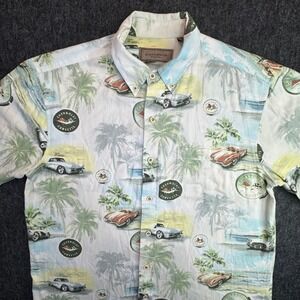 Clearwater Outfitters Corvette Shirt Mens L Blue Tropical Button Up Classic Cars